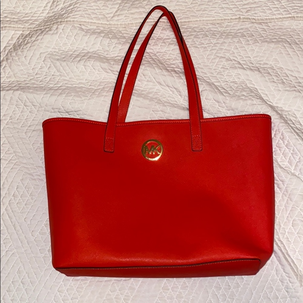 LARGE red orange micheal kors bag